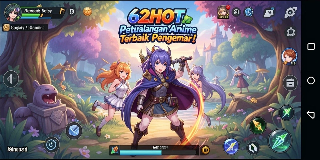 Tangkapan layar gameplay dari 62HOT memperlihatkan karakter anime yang menawan.