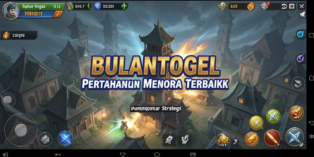 Tampilan gameplay BULANTOGEL dengan menara dan musuh yang beragam.