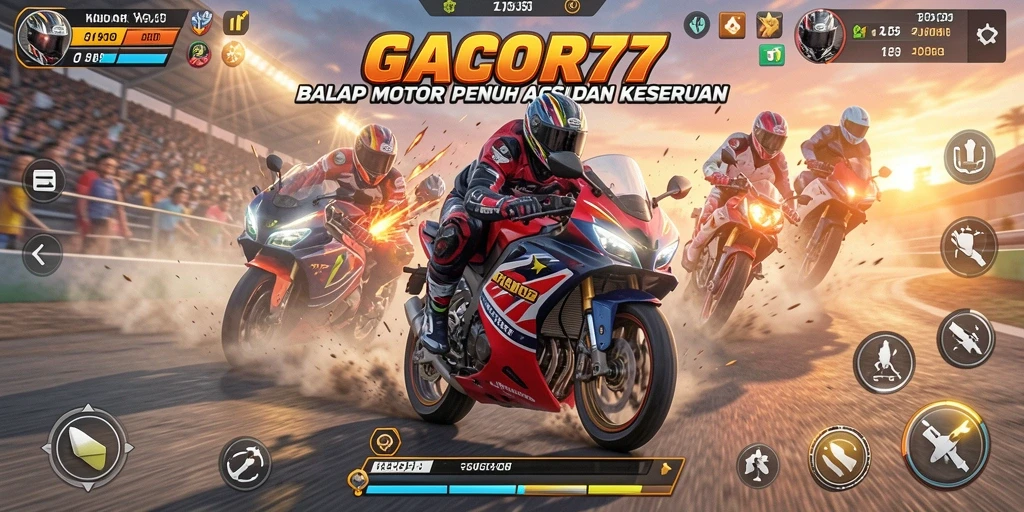 Tampilan gameplay GACOR77 yang mendebarkan dengan motor balap.