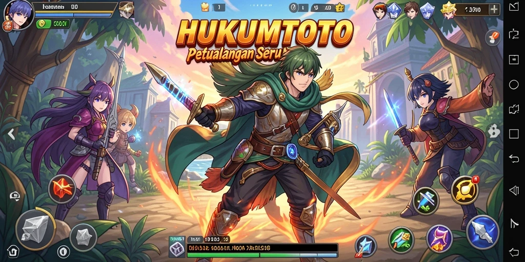 Screenshot gameplay HUKUMTOTO menampilkan karakter Anime dalam pertempuran seru.
