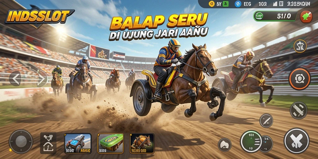 Tampilan gameplay INDSLOT dengan balapan yang menegangkan dan kendaraan cepat.