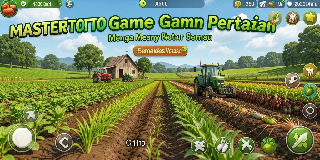 Tangkapan layar gameplay MASTERTOTO menampilkan kebun yang subur dan hewan peliharaan.