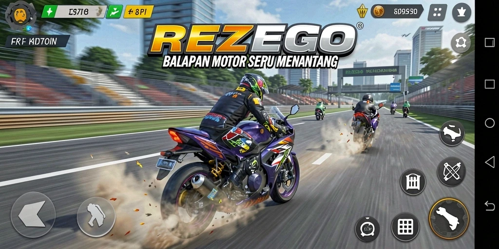 Tampilan balapan motor yang seru dan penuh aksi dalam REZEGO.