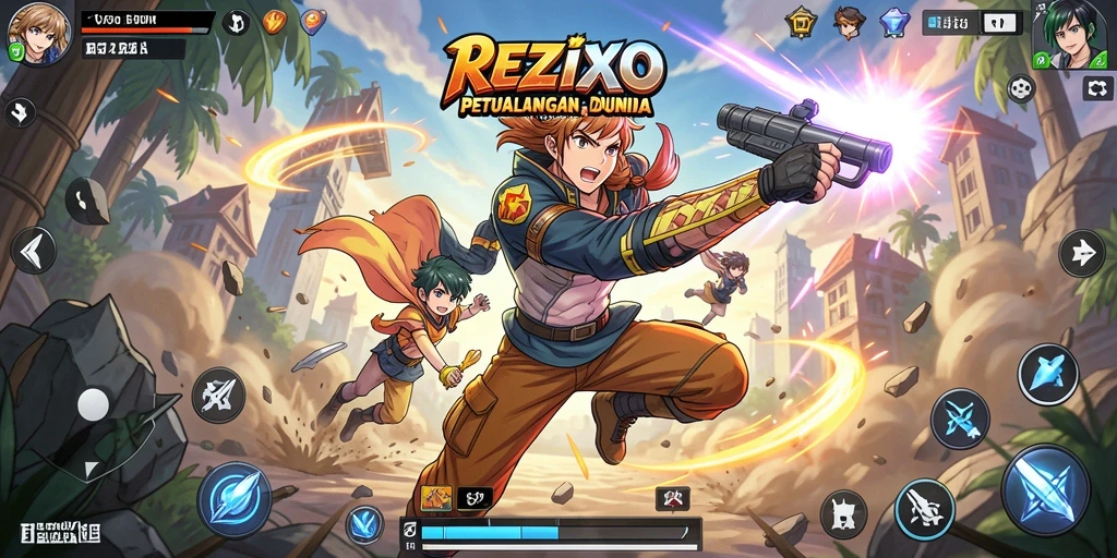 Tampilan gameplay yang penuh aksi dan karakter anime yang unik.