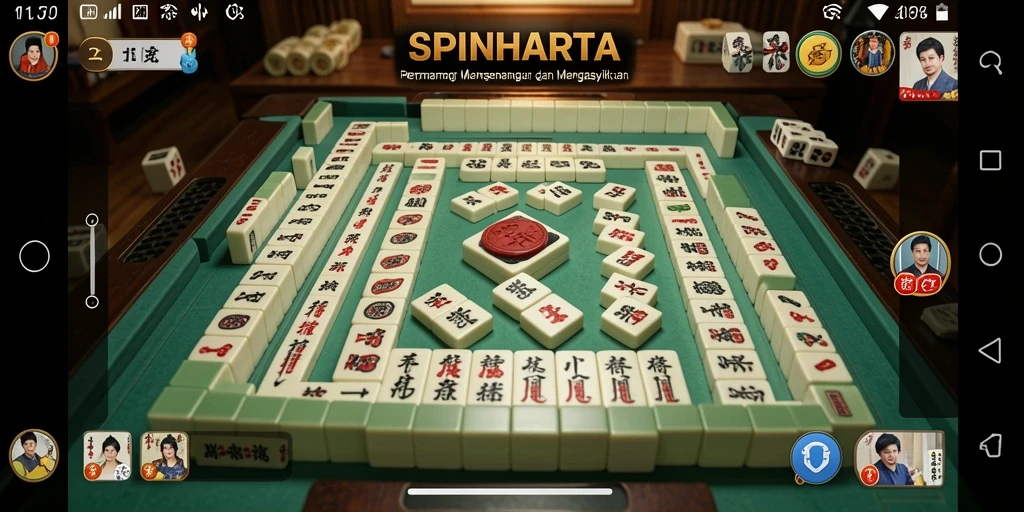 Tampilan menarik dari gameplay SPINHARTA dengan ubin Mahjong yang berwarna-warni.