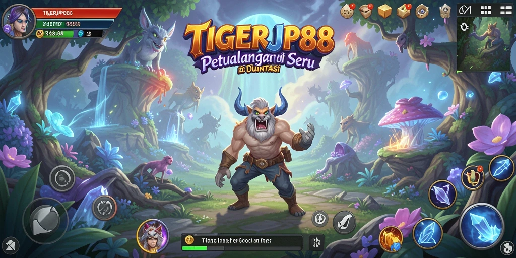 Tampilan gameplay TIGERJP88 dengan karakter menjelajahi dunia petualangan.