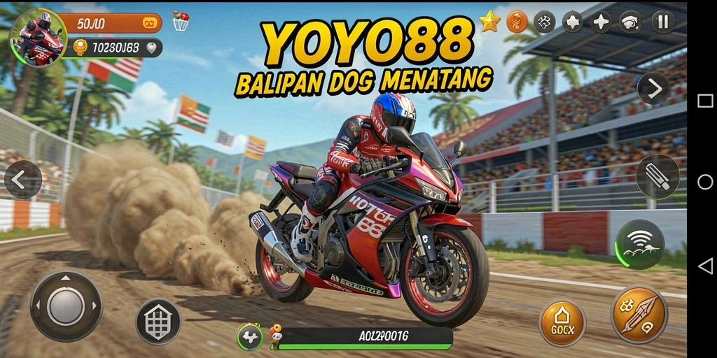 Gameplay seru YOYO88 dengan aksi balapan motor mendebarkan.